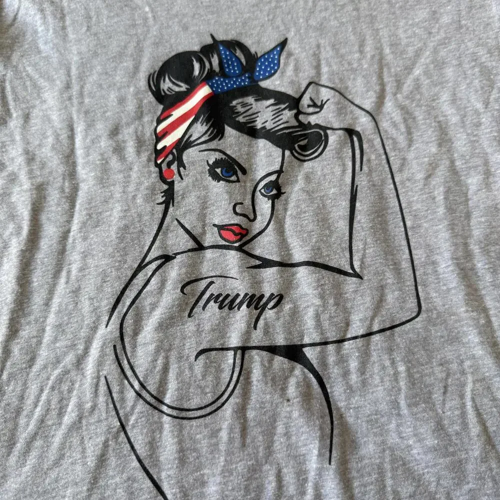 Vintage Style Rosie Riveter Trump Graphic Tee Gray V-Neck Size M - Picture 2 of 7